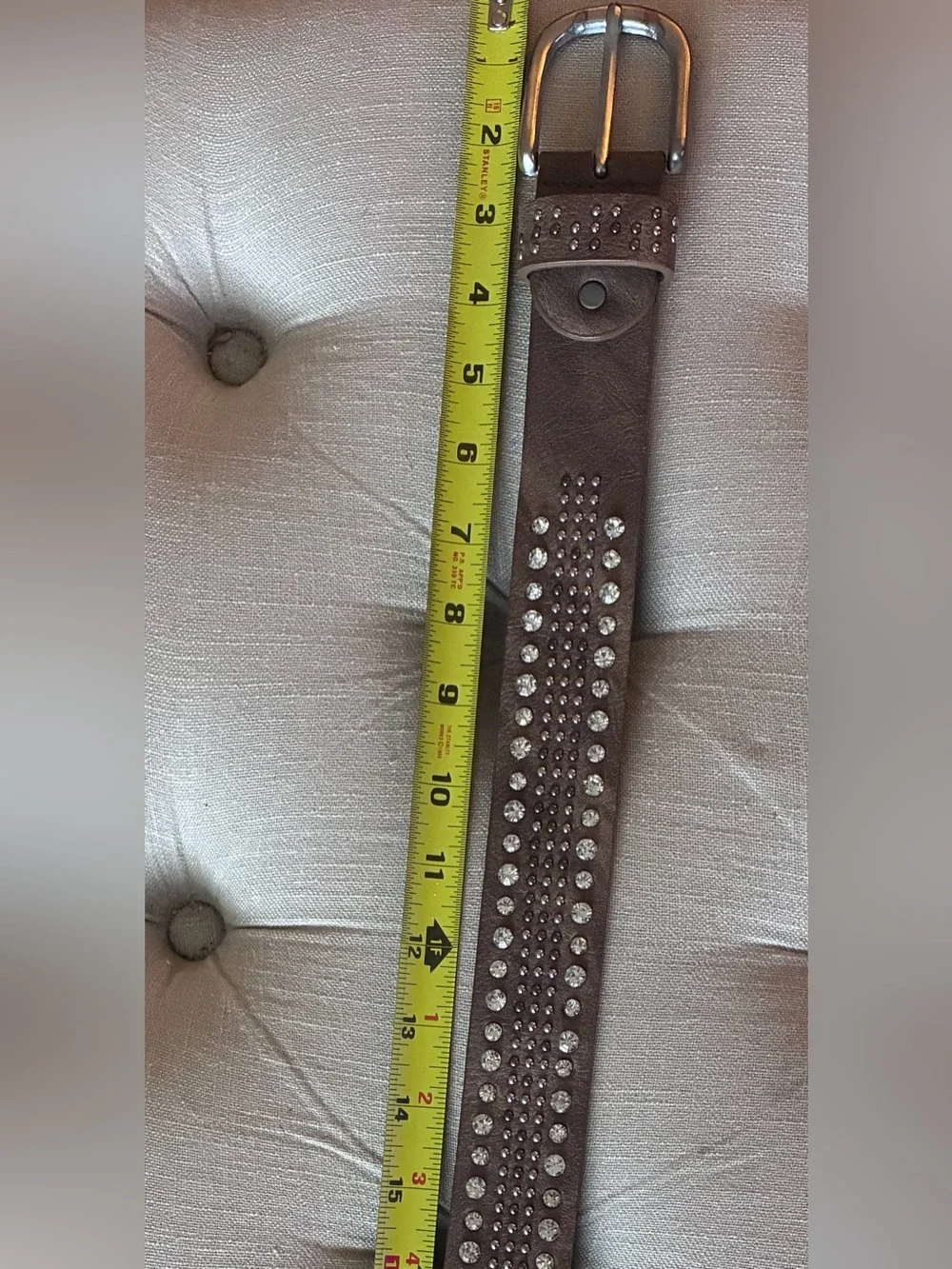 BKE Studded Glitz Brown Distressed Faux Leather 1 1/2” Belt W/Silver Accents - L